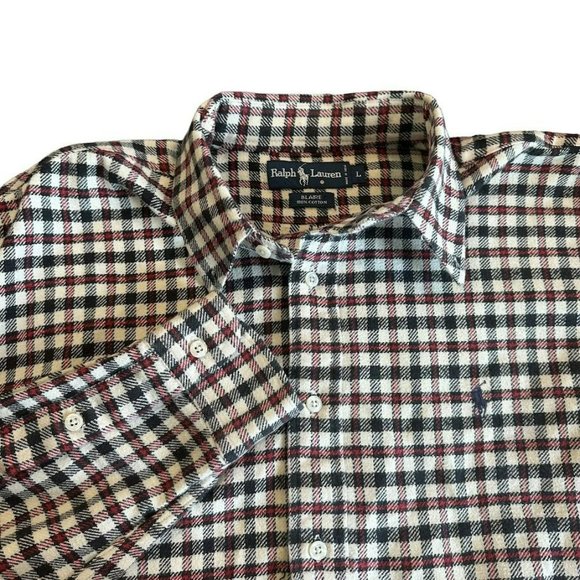 Ralph Lauren Blaire White Red Black Plaid Flannel Long Sleeve Button Shirt Men L - Picture 1 of 5